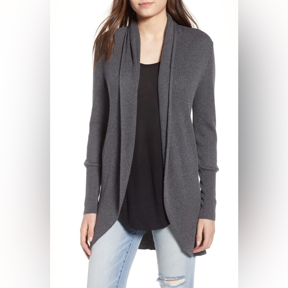 Leith S Ribbed Shawl Cocoon Cardigan gray heather Sweater long sleeve comfy